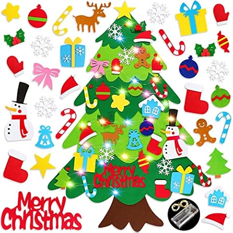 HFATMOS Felt Christmas Tree DIY Wall Hanging Xmas Tree with LED String Lights and 32 Pcs Detachable Ornaments for New Year Party Supplies Home Decor Cover