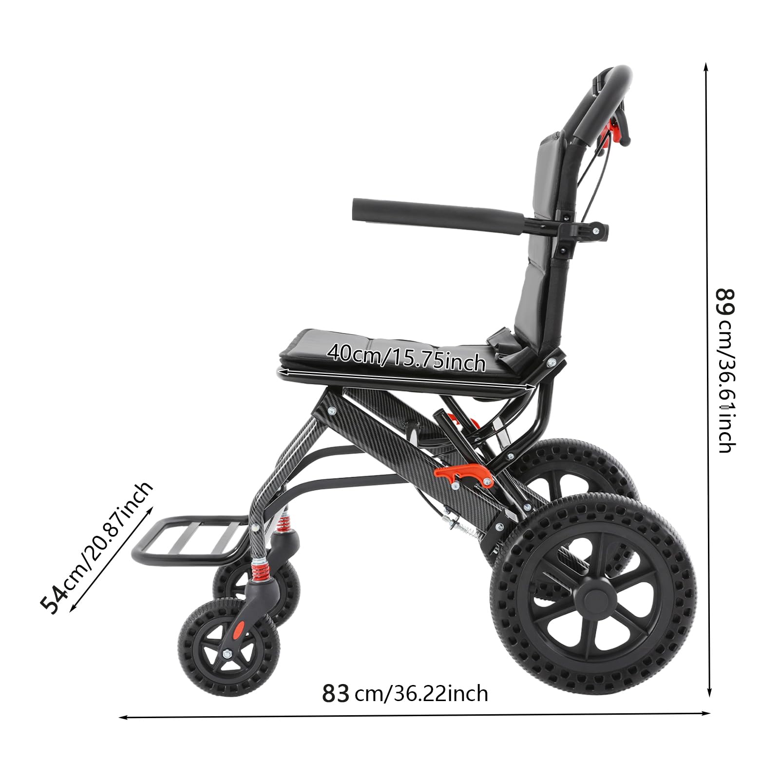 Silla de ruedas plegable de viaje, silla de ruedas de tránsito con reposapiés y reposabrazos giratorios de 270°, ligera, de aluminio, para adultos mayores, hasta 100 kg