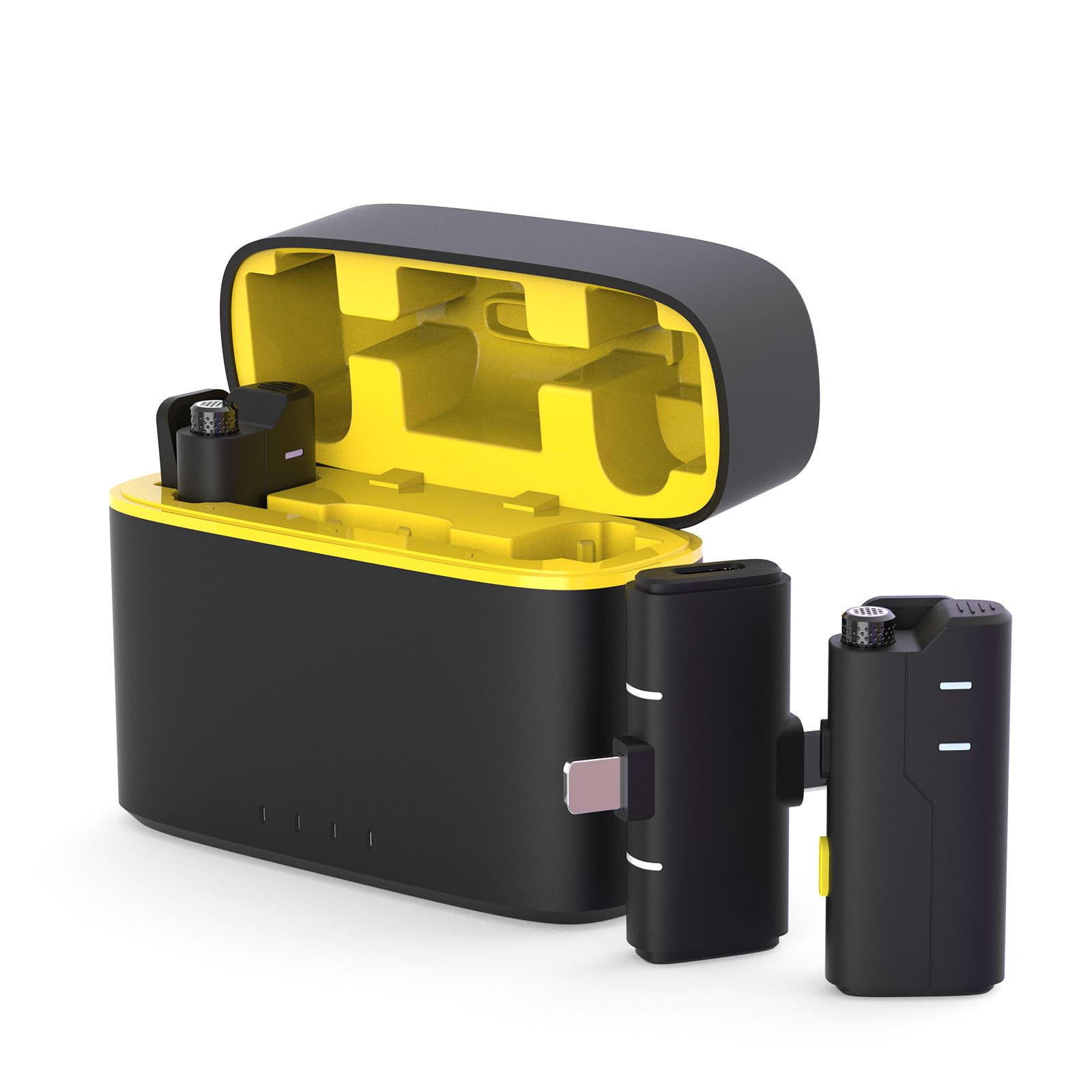 2 Pack Wireless Mini Lavalier Lapel Microphone for iPhone,Android Phone(2 in 1) - 80ft Cordless Clip on Dual Mics with Noise Reduction 8H Working Time