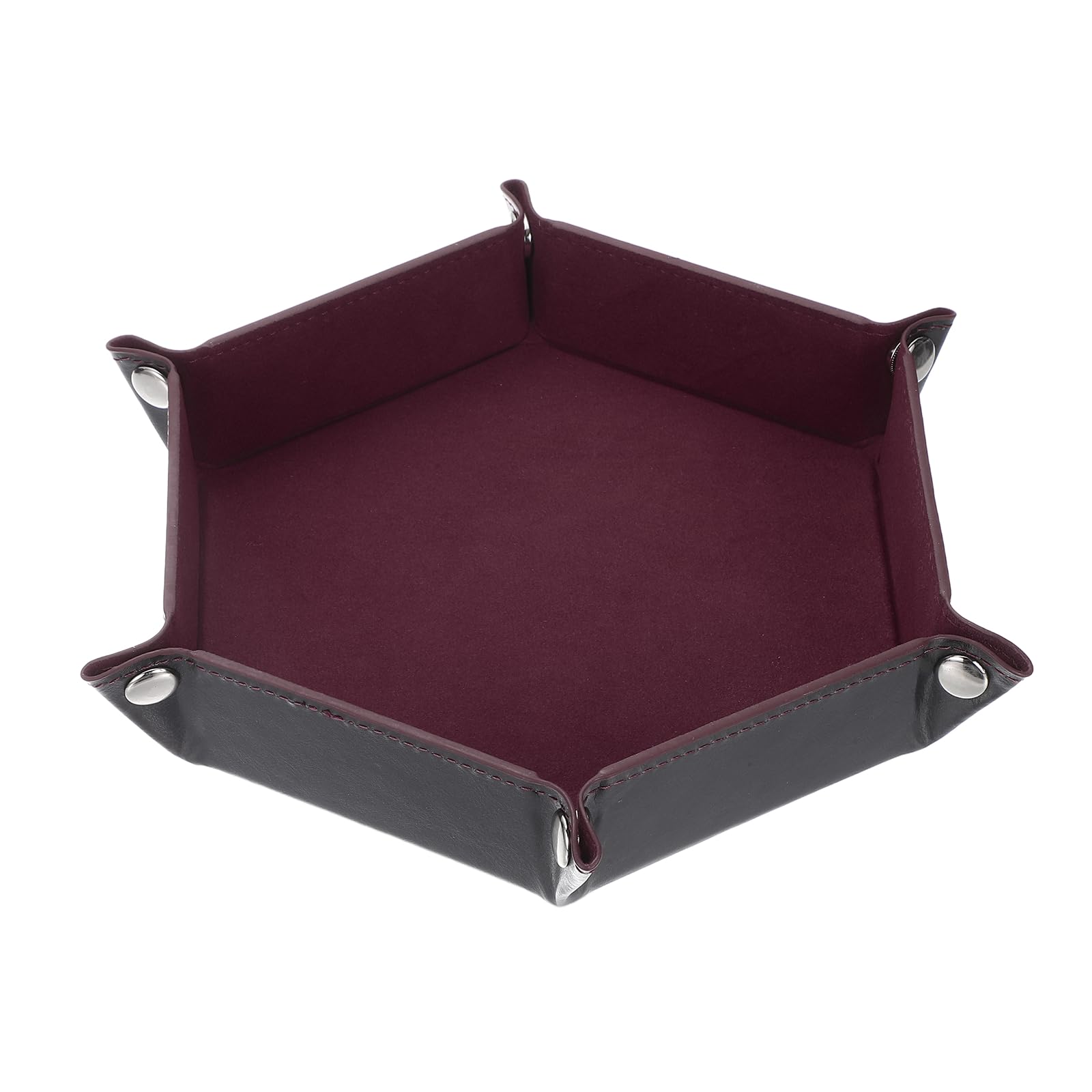 sourcing map Dice Tray 10" PU Leather Velvet Folding Hexagon Dice Rolling Tray Holder Storage Box Perfect for RPG DND Table Games & Entryway & Nightstand Organizer (Red Coffee, 1pcs)