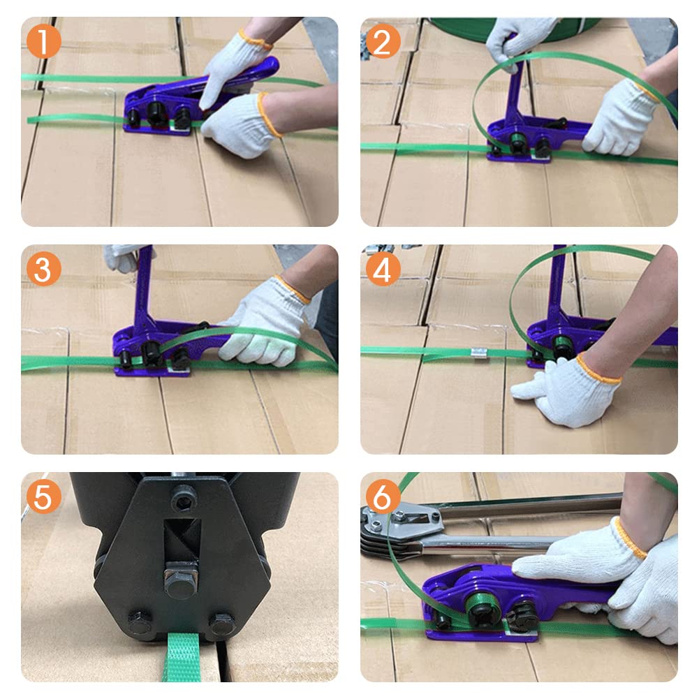 Tensor Manual de Flejado para Correas de Plástico PET y Acero, Herramienta de Embalaje con Cuchillo, 16-19 mm