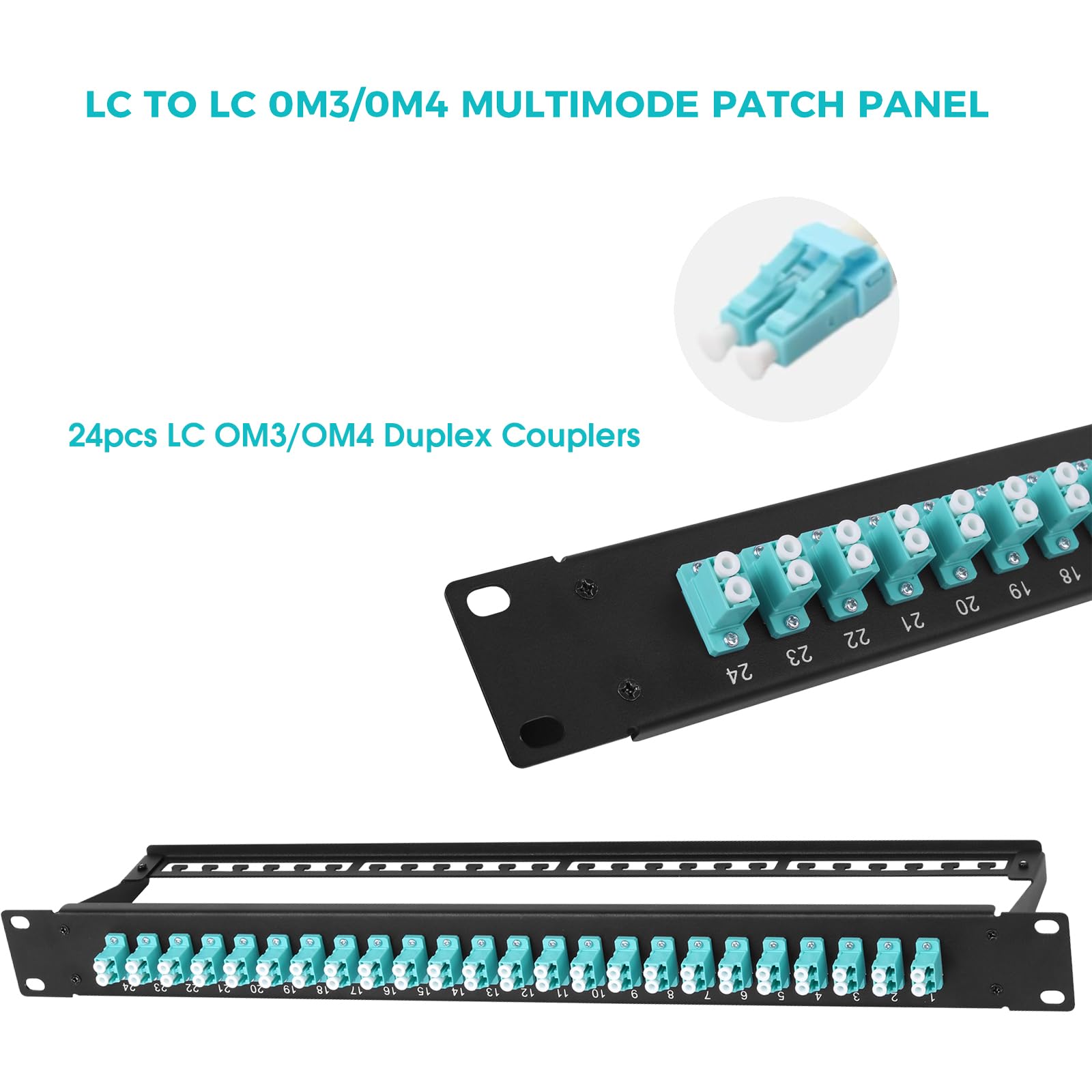 1U Glasfaser-Patchpanel mit 48 LC OM3/OM4 Multimode-LWL-Kupplungen, 1 Stück