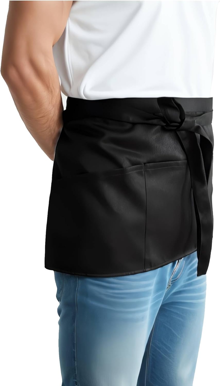 3 Pack Splash-proof Waiter Waist Aprons 3 Large Pockets Extra Long Belt Waiter Aprons for Men Women - Image 4