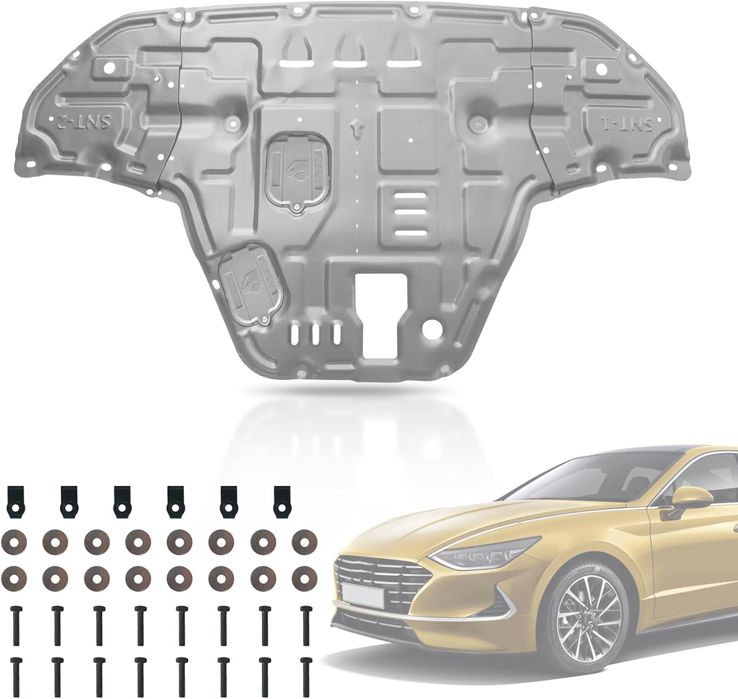 29110L0200 Engine Splash Shield Guard Compatible with Hyundai Sonata 2020 2021 2022 2023， Engine Case Guard Under Car Shield Cover OE 29110L0200, HY1228204 Engine Guard Mud Flaps w/Screw Hardware