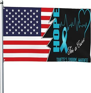 Hope For A Cure Tourettes Syndrome Awareness And America Flag 4x6 FT Outdoor Banner Heavy Duty Durable Decoration Patio Lawn Decor Flags