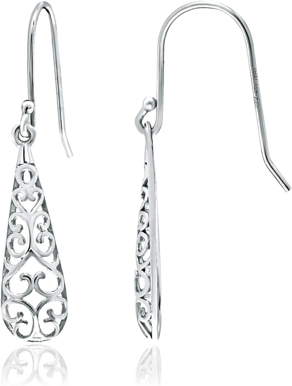 Sterling Silver Earrings - Dangling Teardrop Earrings for Women 1.41" Long