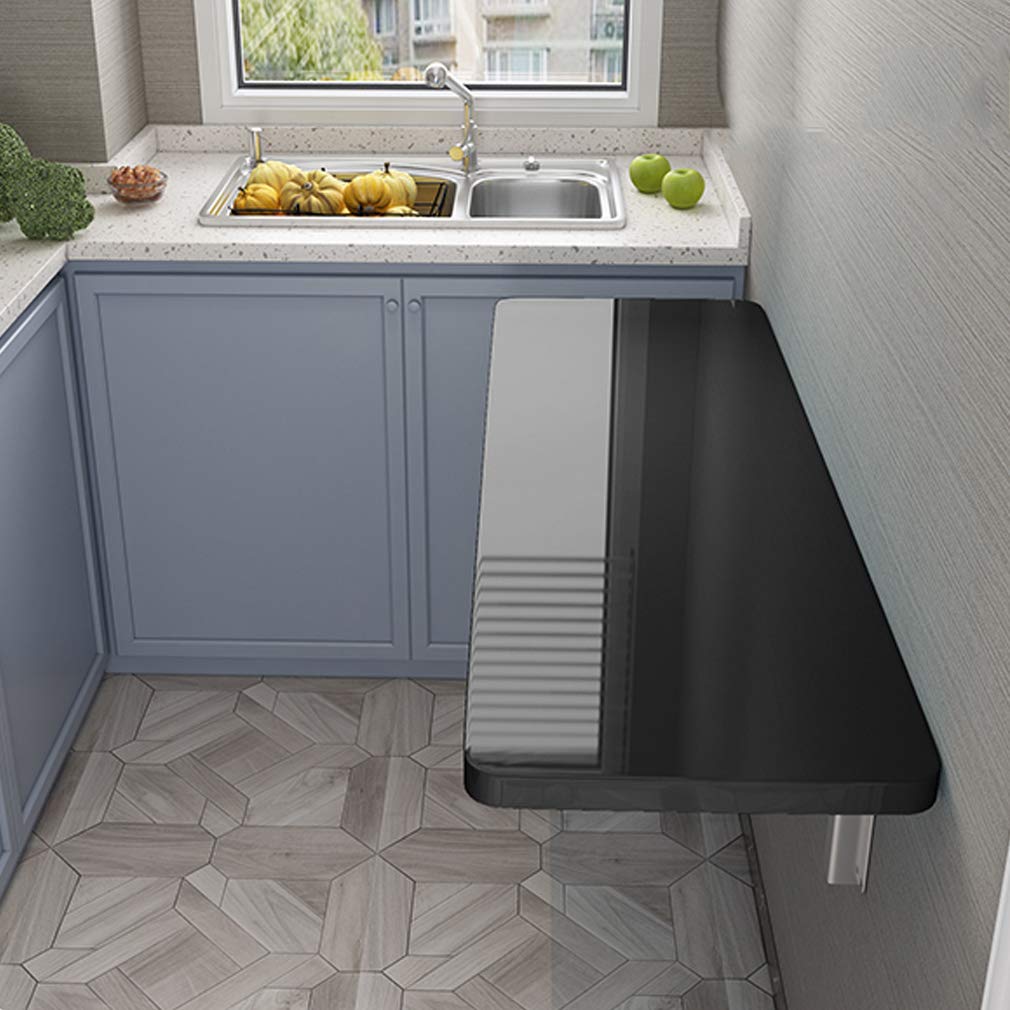 Simple Wall Mounted Table Foldable Design,Smooth Small Mounted Kitchen Table,Computer Desk,Writing Desk,Piano Paint Easy to Clean,4 Colors Available (70 * 60cm/27.6 * 23.6in,Black)