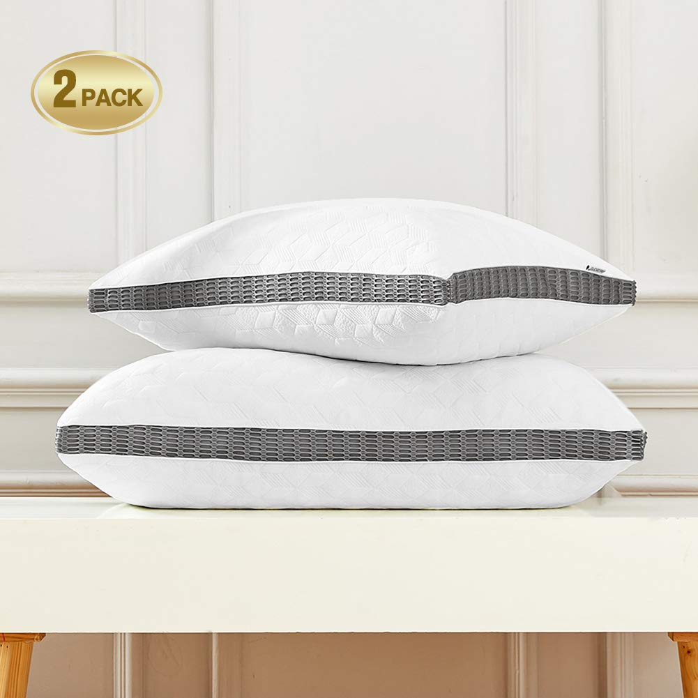 mittaGonG Bed Pillow for Sleeping & Home Pillow with Adjustable Loft - Gel Shredded Memory Foam Super Full Filling, Washable Zip Cover from Bamboo Derived Rayon - CertiPUR-US (White, Queen(2 Pack))