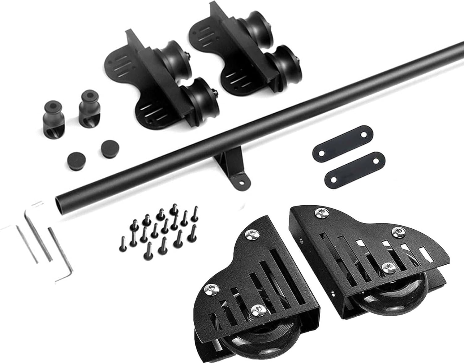 Sliding Library Ladder Hardware Kit - Black Metal Steel Round Tube Track/Rail with Floor Roller, 100-720cm Retractable Ladder Hardware Set (No Ladders)(16ft/500cm Track kit)