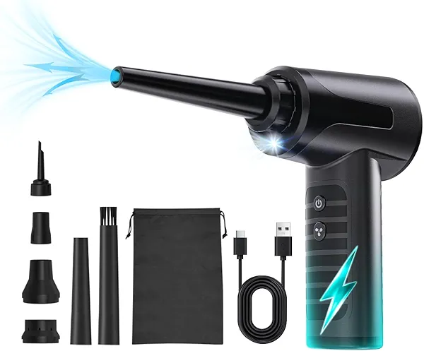 OGMAPLE Electric Compressed Air Duster Rechargable Air Blower for Car 100000RPM Air Can Duster for Computer PC Mini Blower Cordless with Led Light Handheld Blower Keyboard Cleaner, Black