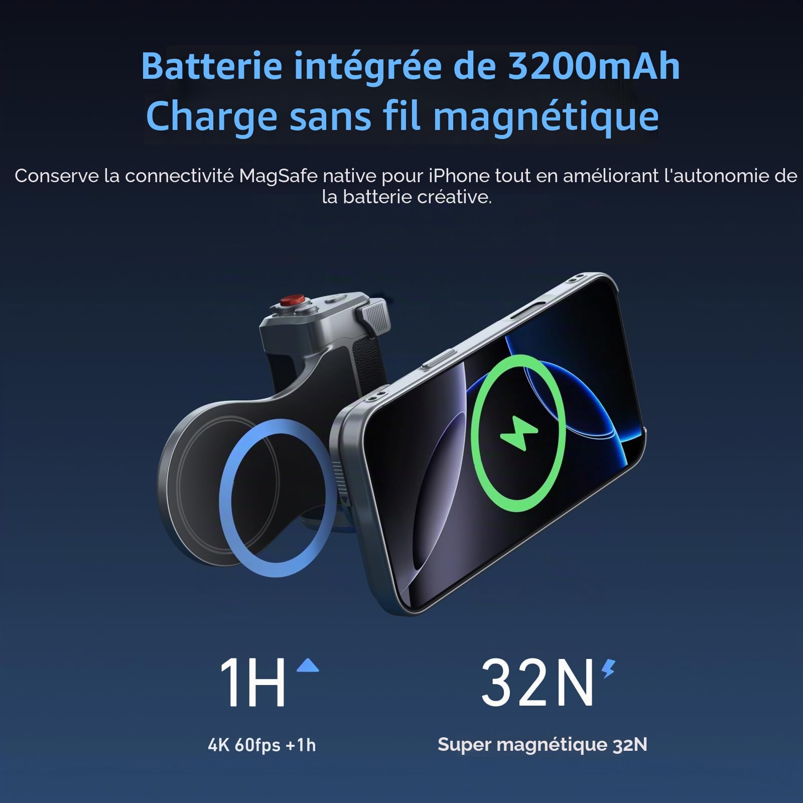 Master Grip Kit pour iPhone 17 Pro,Smartphone Handle Grip avec Chargeur,Intégrée 3200 mAh Batterie, Lumière Phone Magnétique, UV Filtre pour iPhone 17 Pro Creator Kit pour Selfies/Photographie/vidéo