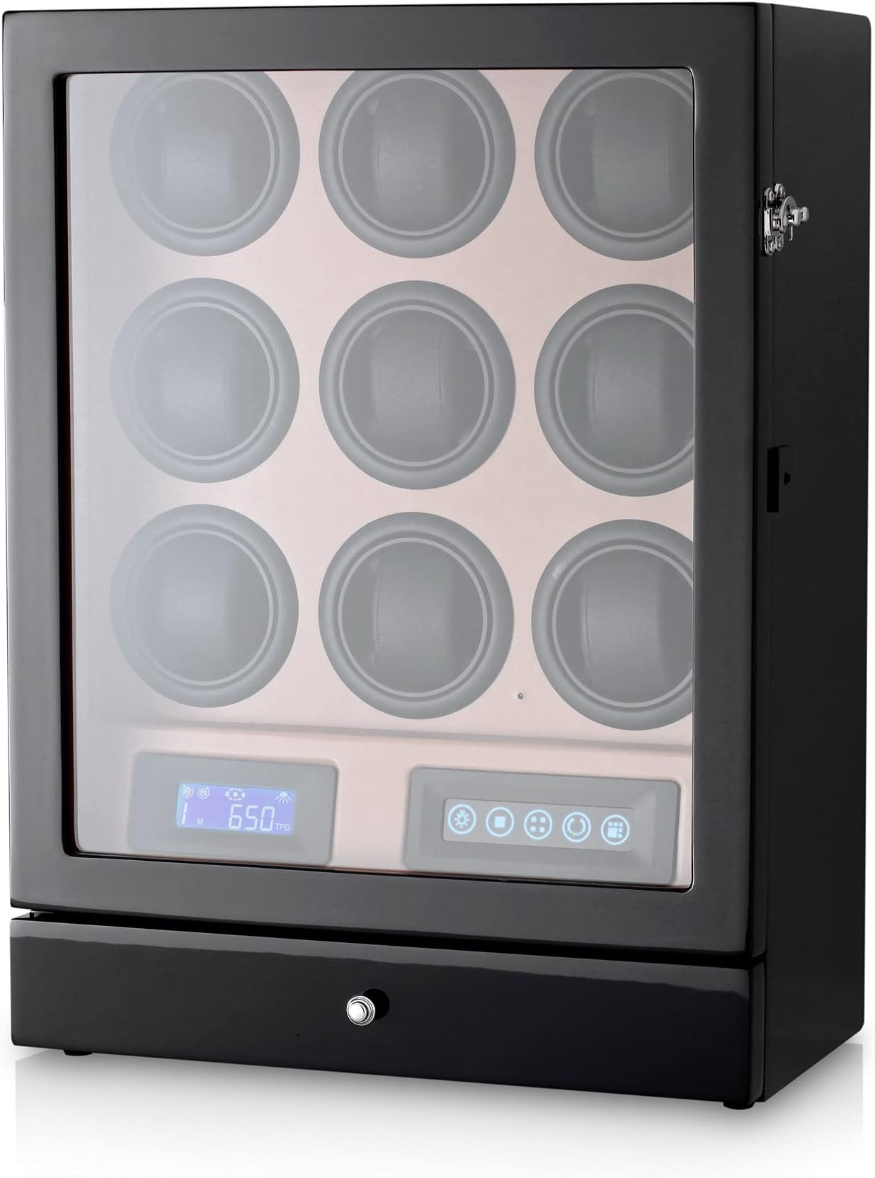 Leader watch winders9 Watch Winder with LED Backlight, Remote Control, LCD Display and 2 Watches Storage Compartment, Black + Brown, Modern