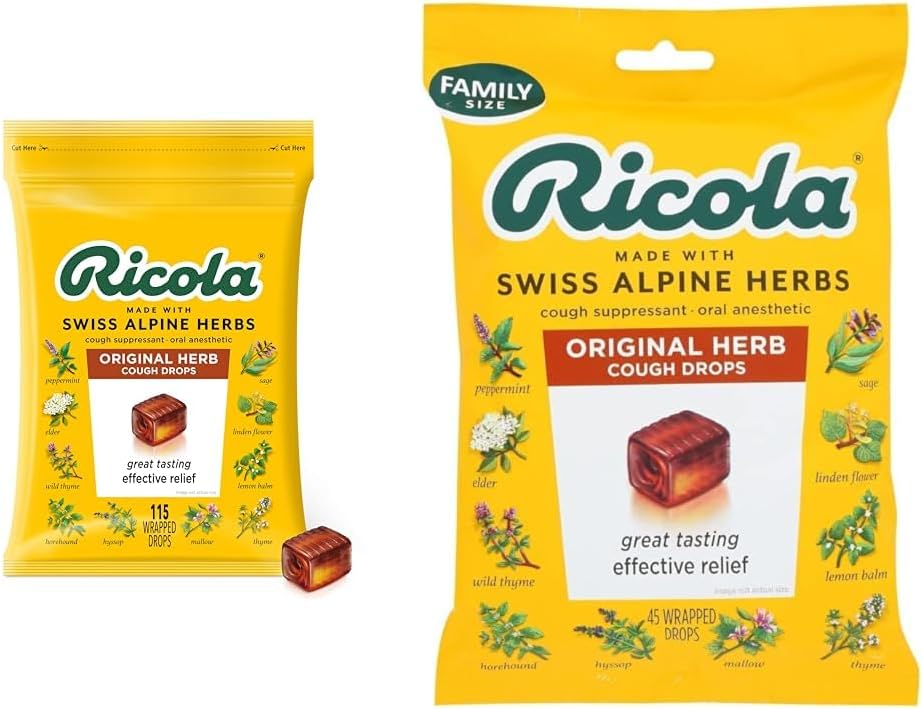 Ricola Original Herb Cough Drops Bundle - 115 Count & 45 Count Throat Relieving Drops with Natural Menthol