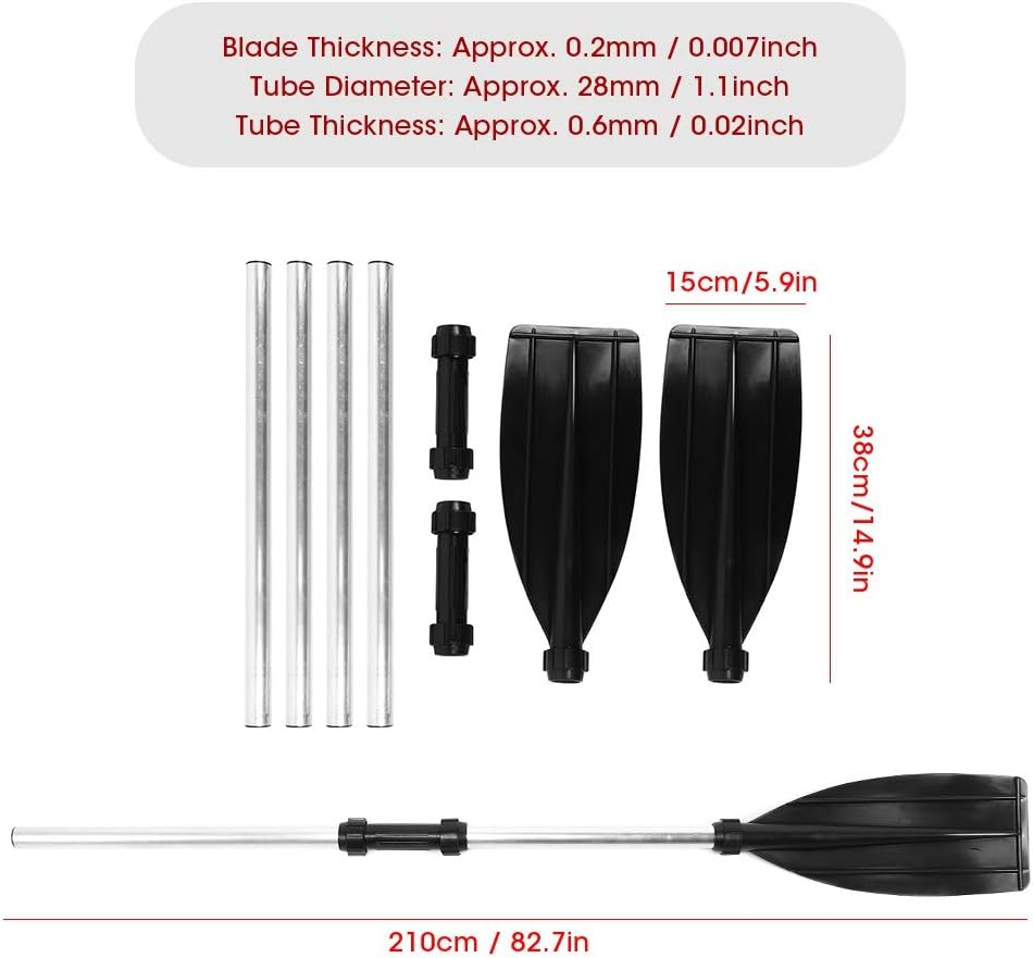 Oars Boat 210cm/82.7in Detachable Afloat Oars Aluminum Alloy Paddles Dual End Portable for Boat Kayak Raft Canoe Aluminum Alloy Black + Silver 14.9 x 5.9inch