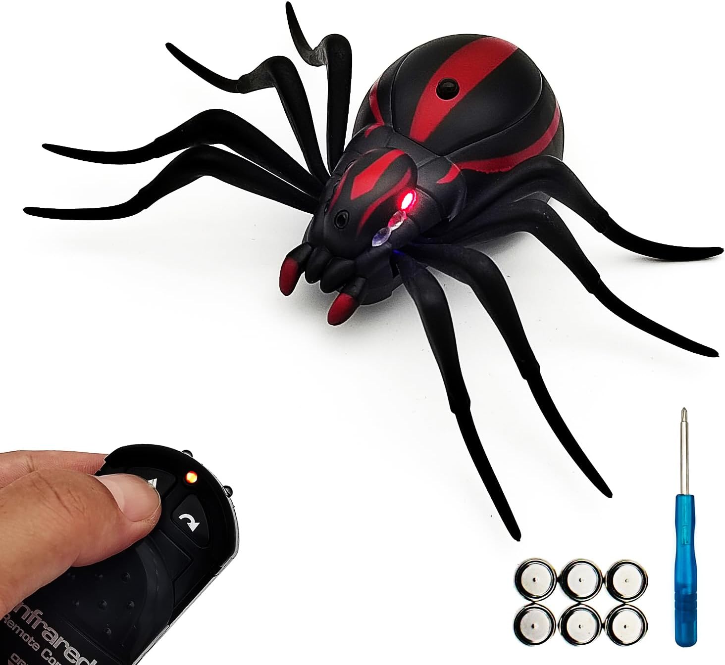 Tipmant RC Spider Toy IR Remote Control Tarantula Realistic Animal for Pets Cats Dogs Prank Toy Toddler Kids Birthday Gifts Includes Screwdriver Battery