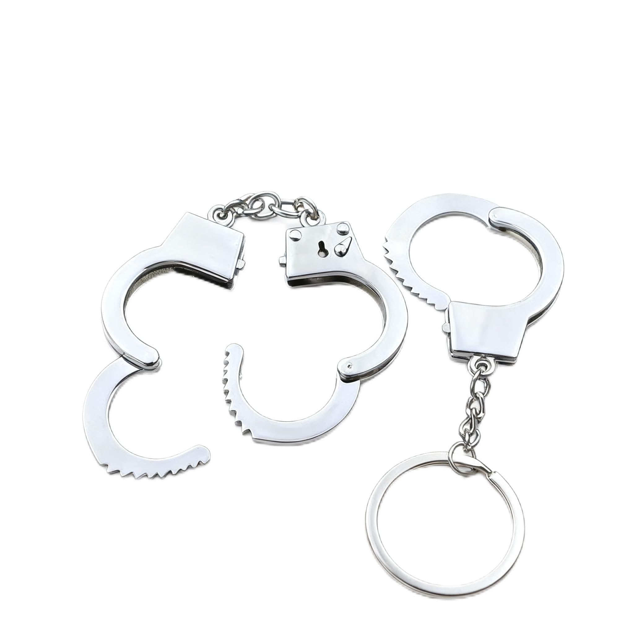 Virelle Creative Handcuffs Shaped Keychain, Novelty Mini Keyring for Friends/Boyfriend/Cat, Simple Bag Ornament Accessory, Funny Christmas Birthday Small Gift (silver 2 sets)