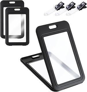 3 Pack ID Badge Holder with Plastic Clip, Double-Sided Clear Vertical Badge Holder Hard Black Name Badge Holders Card Protector Pouch Plastic Case for Office School ID Credit Cards