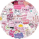 50pcs Pink Motivational Stickers for Girl, Inspirational Words Waterproof Vinyl Decal for Teen Kids Student Water Bottle Laptop Phone Journaling Scrapbook Luggage Notebook (Positive Affirmation Quote)
