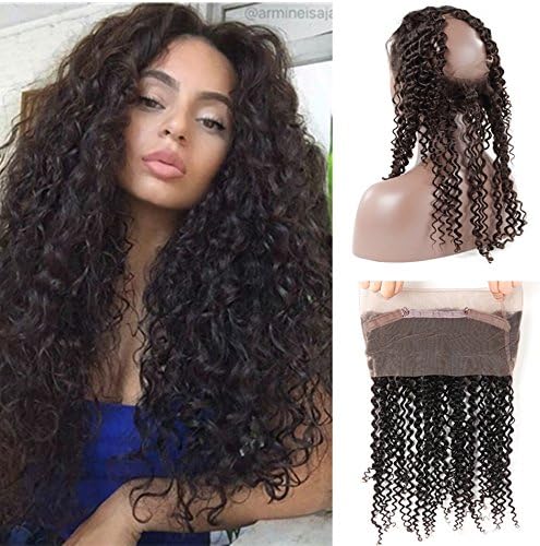 360 Lace Frontal Loose Curly Wave Brazilian Virgin Hair Lace Closure Deep Curly 360 Lace Band Frontal Closure For Black Woman (12 inch, 1b)