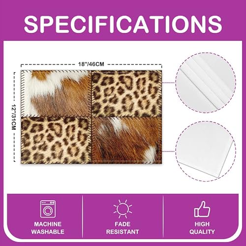 Cow Fur Placemats Dining Table Leopard Print Table Place Mats Set Of 4 Decor Western Farm Animal Skin Table Mats Kitchen Decor Dinner Indoor Microfiber Plaid Grid Jejeloiu Placemats 18"X12" #TOP3