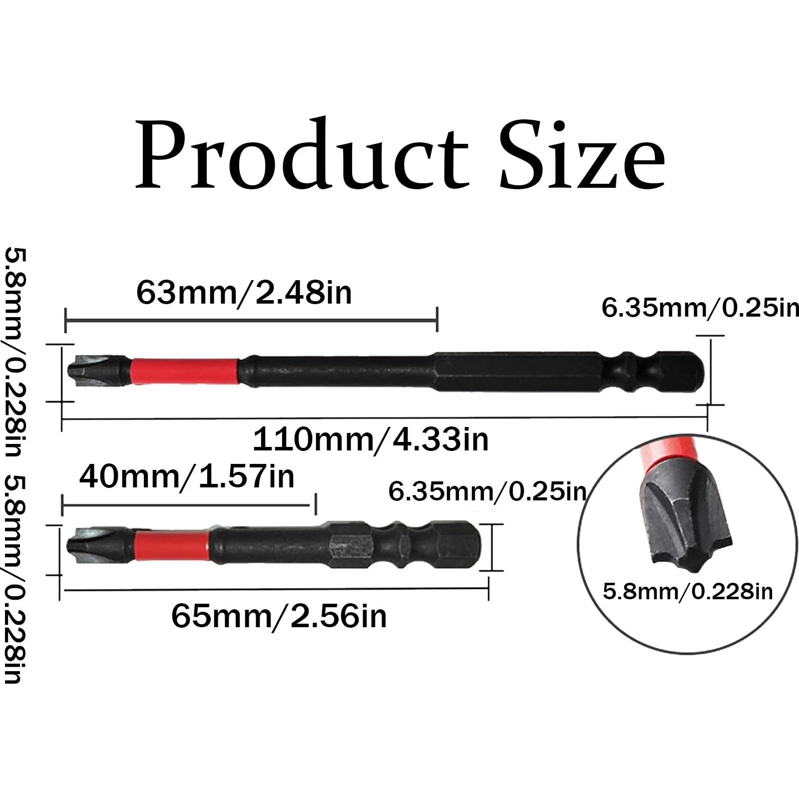 Zestaw bitów wkrętaków udarowych, 10 sztuk bitów magnetycznych FPH2, stal S2 65 mm i 110 mm rowki szczelinowe, trzpień sześciokątny 1/4 cala, wiertła krzyżowe