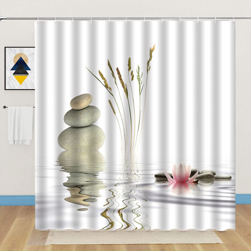 EOBTAIN Zen Water Lily Shower Curtain - 72x72 Inch Nature Landscape Bathroom Curtain With 12 Hooks - View #3