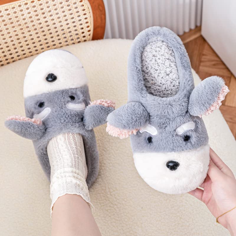 123Arts Plush Schnauzer Dog Slippers Soft Plush Non Slip Indoor Winter Warm Slippers2