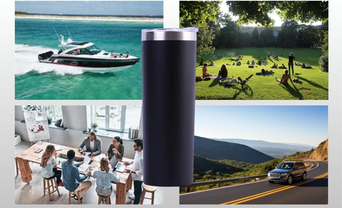 20 oz Powder Coated Cup Double Wall Stainless Steel 20oz Skinny Straight Tumbler with Lid: Black - Image 4