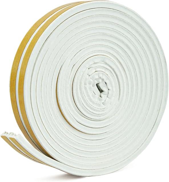 E Shape Weather Stripping Seal Strip for Doors & Windows Frame Insulation Large Gap Draft Excluder Anti Collision Wind Proof Self Adhesive Rubber Backing Weather Stripping Draught excluder (White)