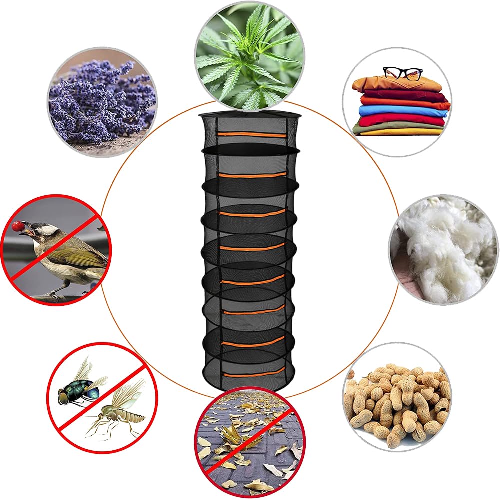 Red de secado de hierbas, red de secado colgante de 8 capas de 5.5 pies, red de estantes para plantas, con gancho, tijeras de recorte de brotes, bolsa de almacenamiento y guantes, para secar