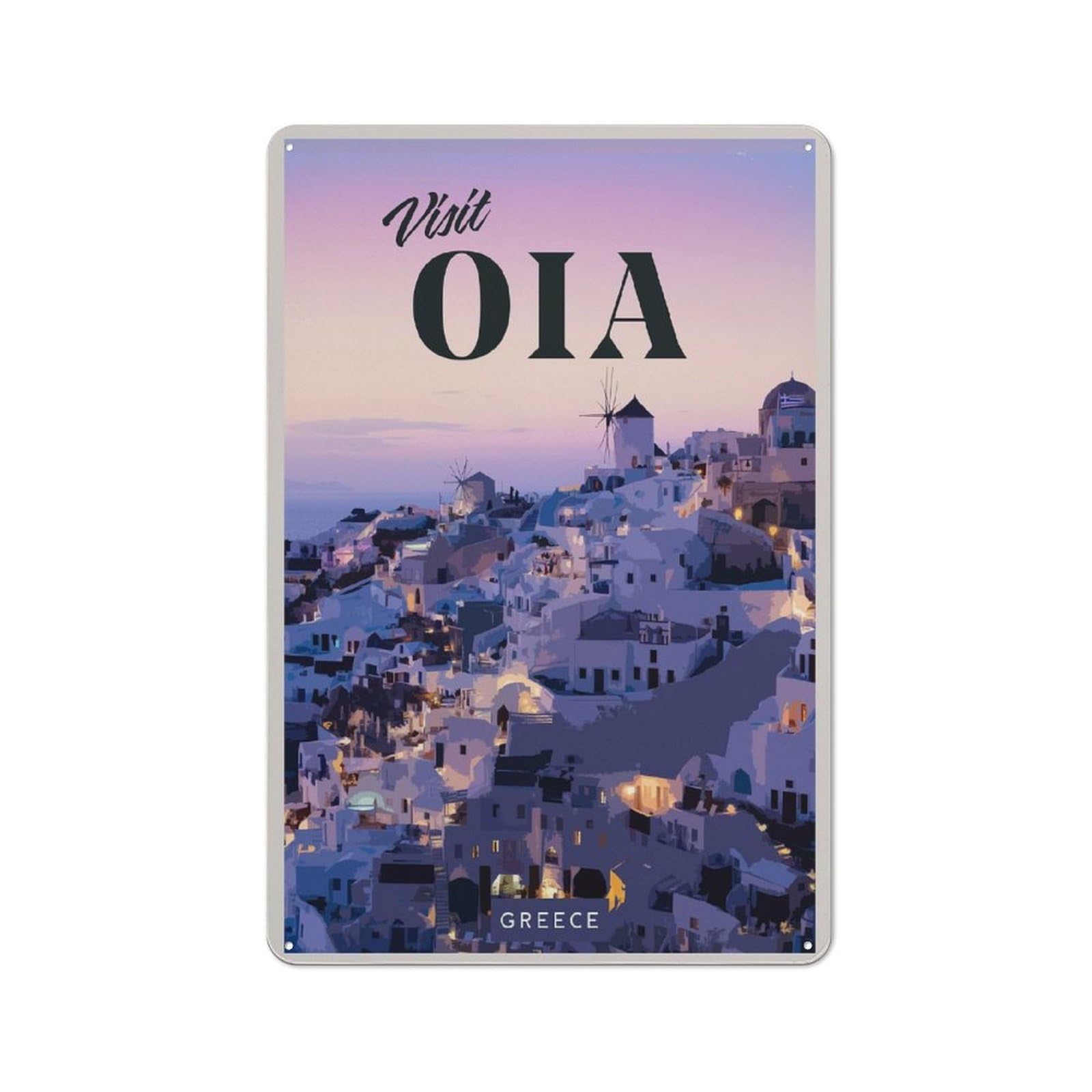 Junmoney Style-13 Metal Wall Sign 30X20cm Featuring Visit Oia For Hallway Wall, For Hallway Decor Lovers, For Retro Home Interiors