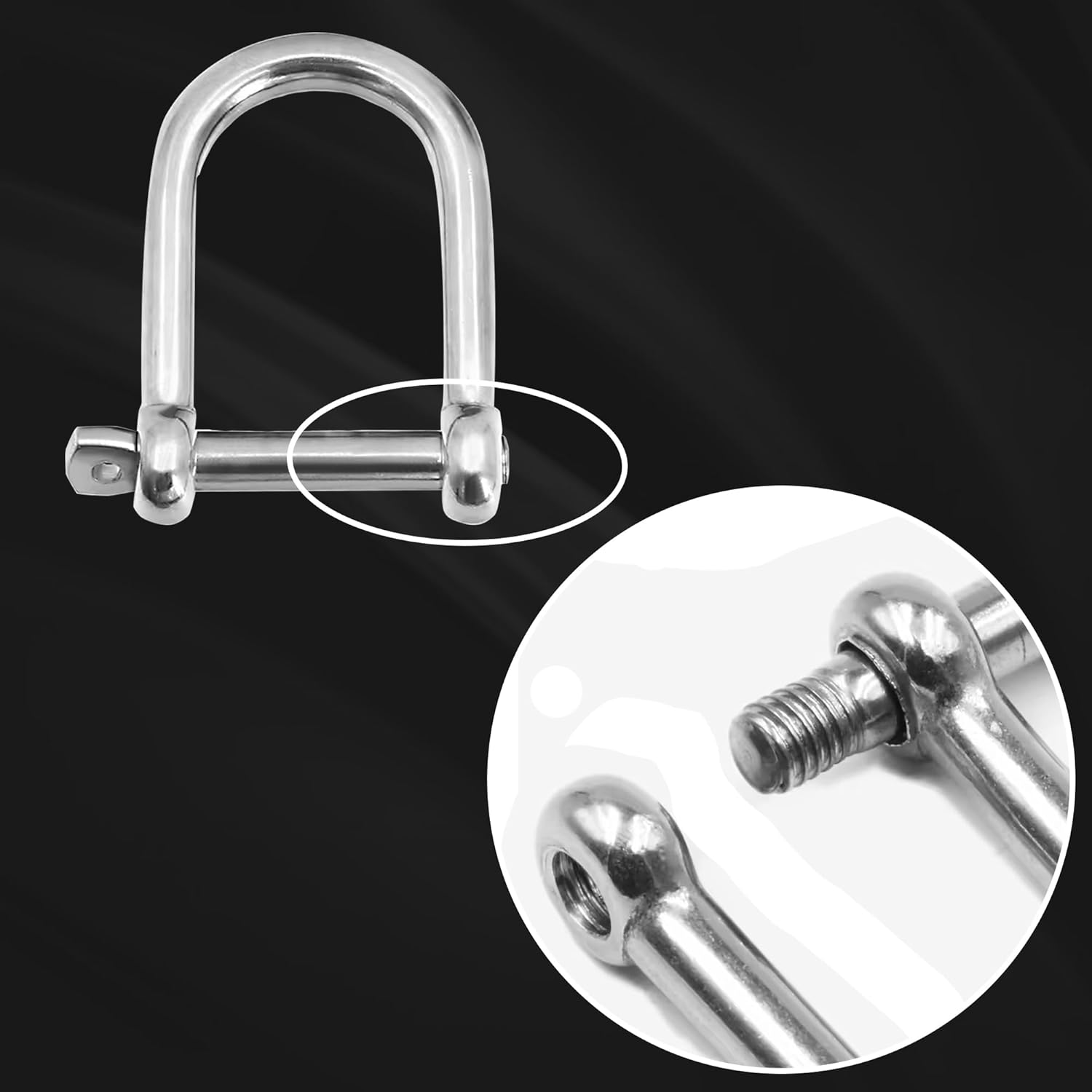 Marine Grade 316 Stainless Steel Wide D Shackle, 1/2", 3/8", 5/16", 1/4", Clevis Anchor Shackle for Boat, Sailboat, Chain, Rigging Clasp - Image 5