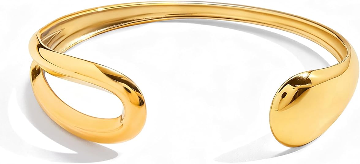 Fullpop Gold Bangles for Women, Chunky Gold Bracelets for Women No Tarnish Gold Cuff Bracelets Adjustable Stainless Steel Bracelets for Women Gold Plated Couples Bracelets Jewelry Gifts for Her