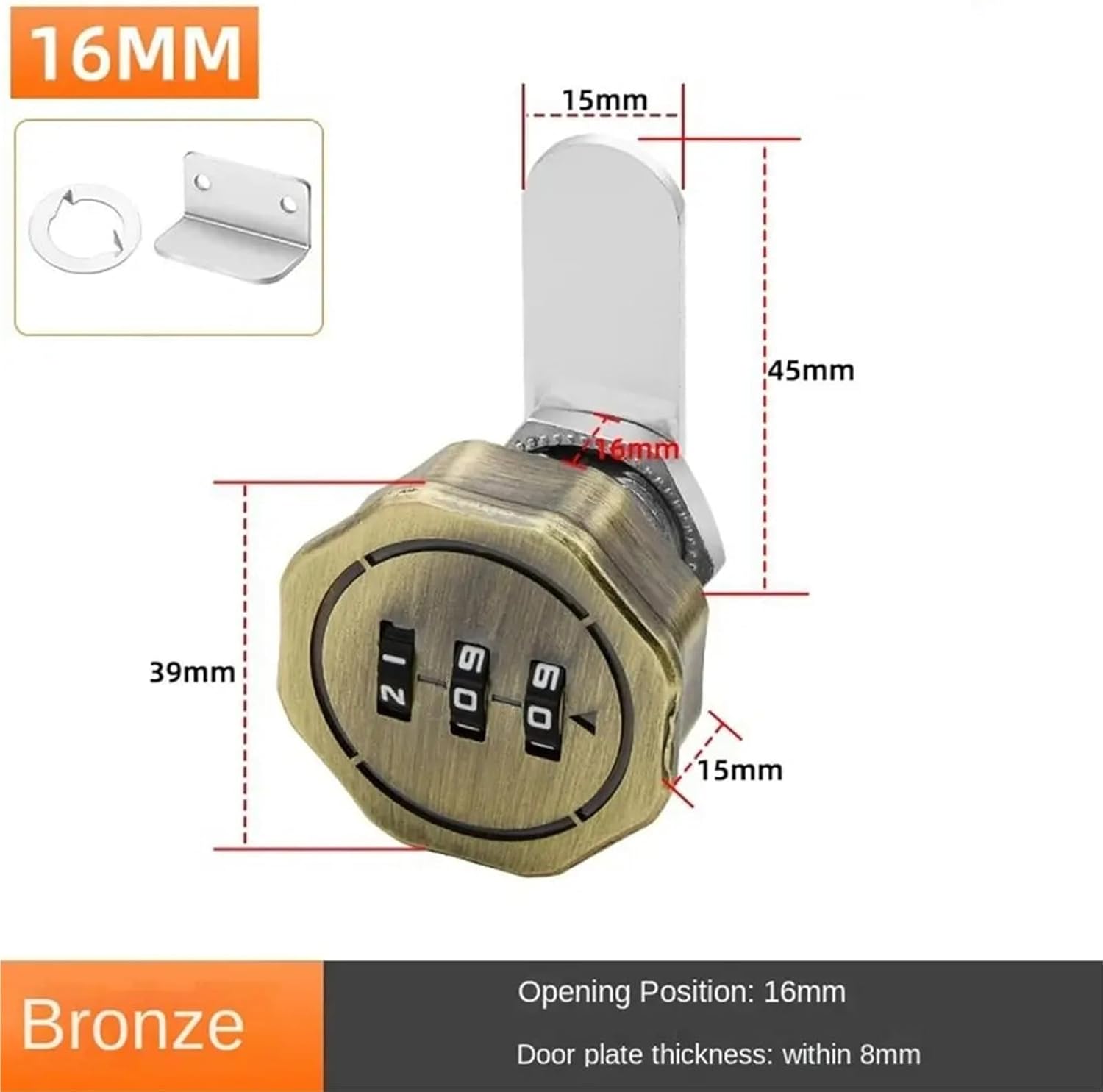 3 Digital Code Combination Lock Cupboard Drawer Cabinet Mailbox Password Locker Furniture Theft Security Zinc Alloy Lock 1Pcs(16mm-Color 5)