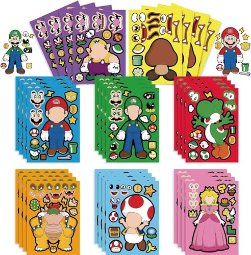 32Pcs Cartoon Make a Face Stickers, Make Your Own Stickers Fun Craft Project for Kids, Mixed and Matched with 8 Designs Characters Stickers for Party Decoration, Class Reward, Birthday Gifts