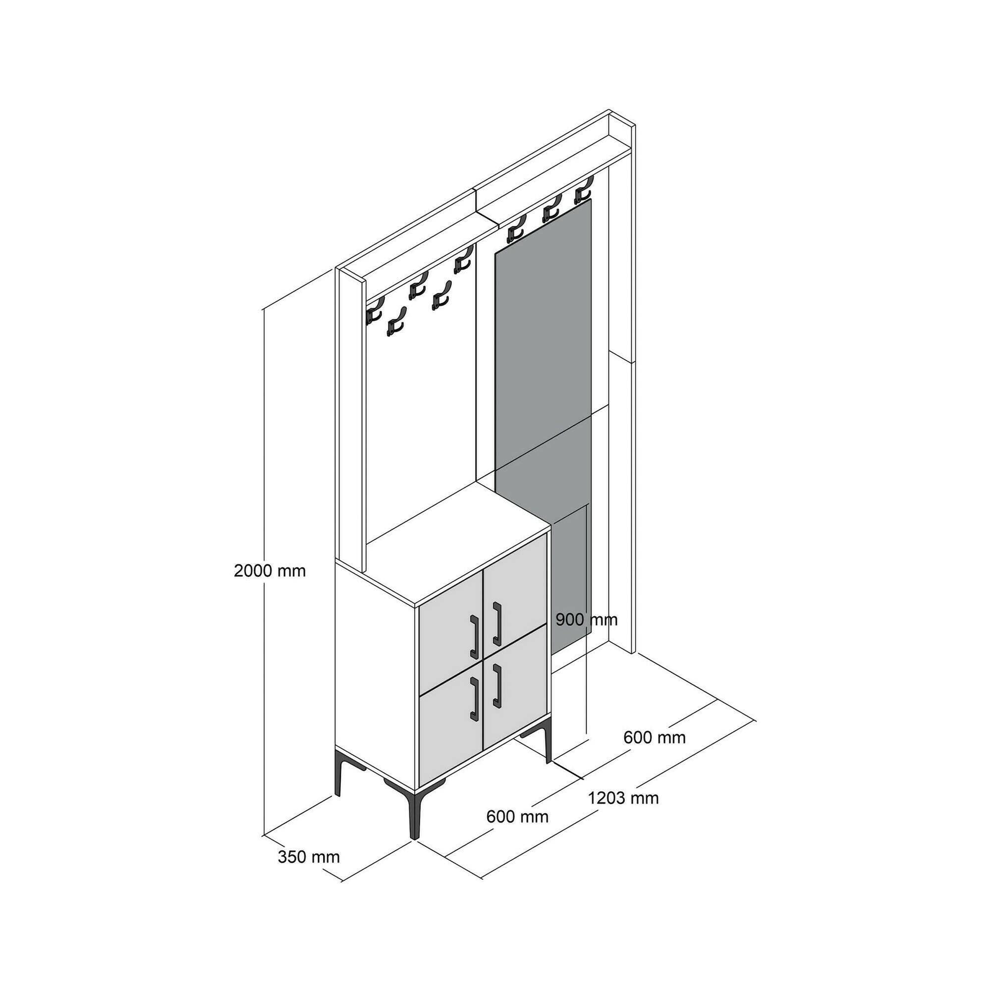 Dmora - Mobile da ingresso Pollux, Entratina appendiabiti, Composizione per atrio, Consolle portaoggetti multifunzione, 120x35h200 cm, Noce e Bianco