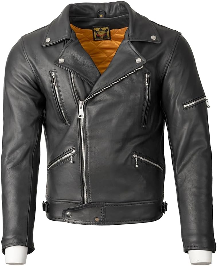 Goldtop 617 Leather Motorcycle Jacket - Black | Armoured with Removable CE Knox Microlock Armour (42")