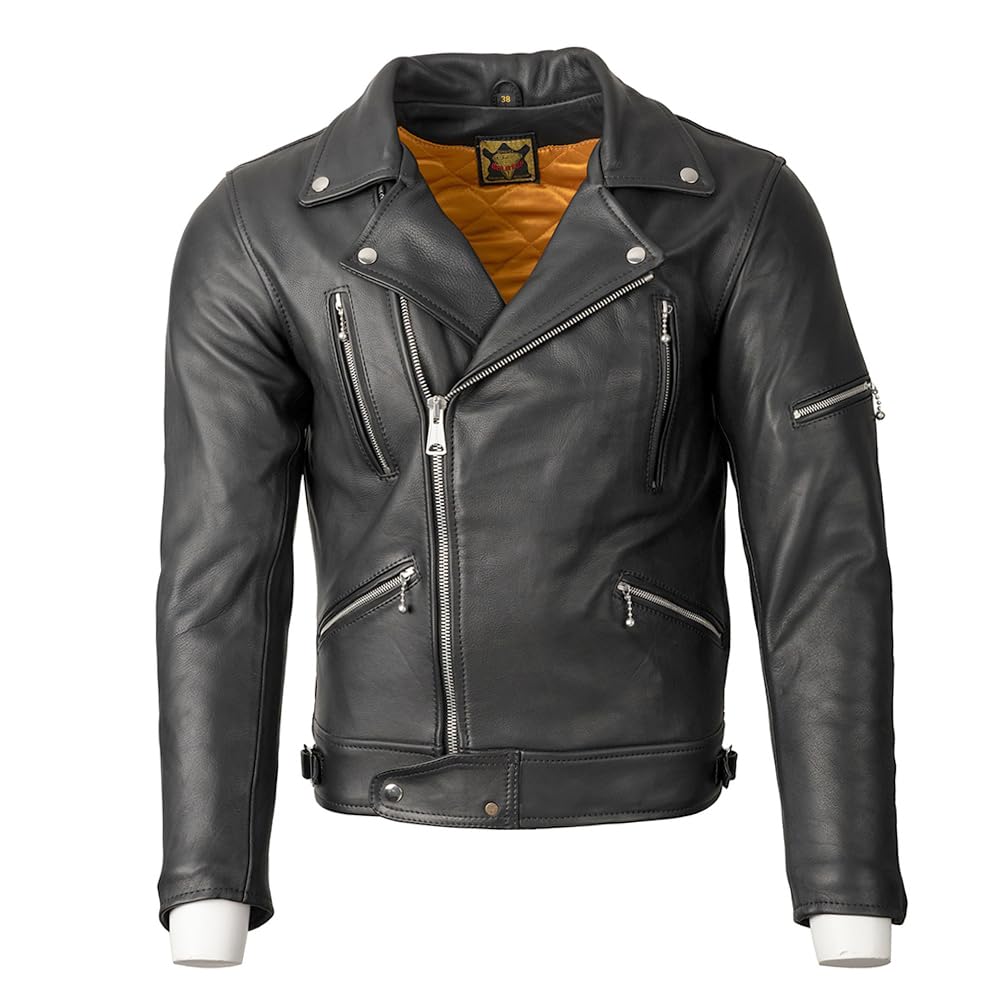 Goldtop 617 Leather Motorcycle Jacket - Black | Armoured with Removable CE Knox Microlock Armour (42")