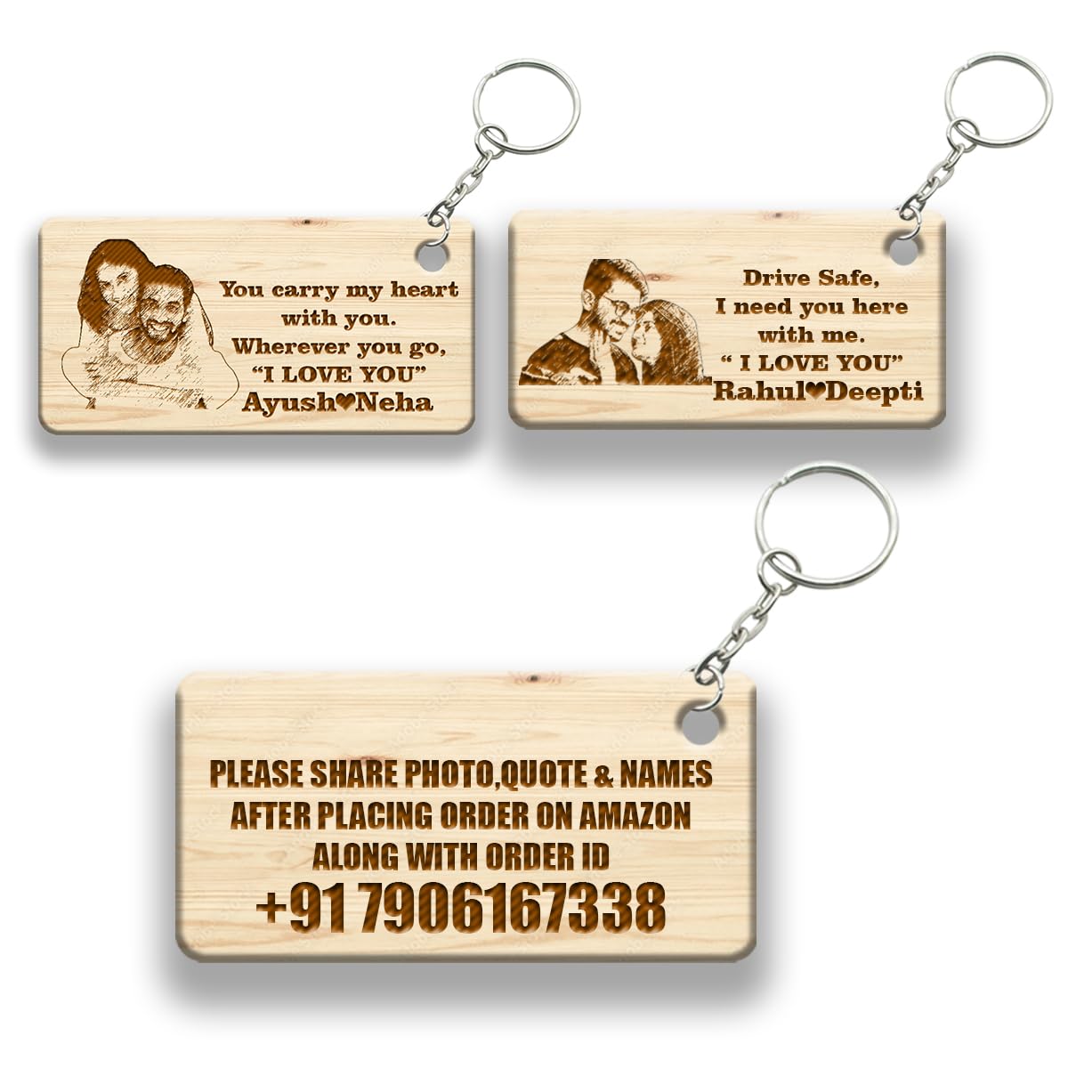 Customized wooden keychain with engraved Photo keychain with name