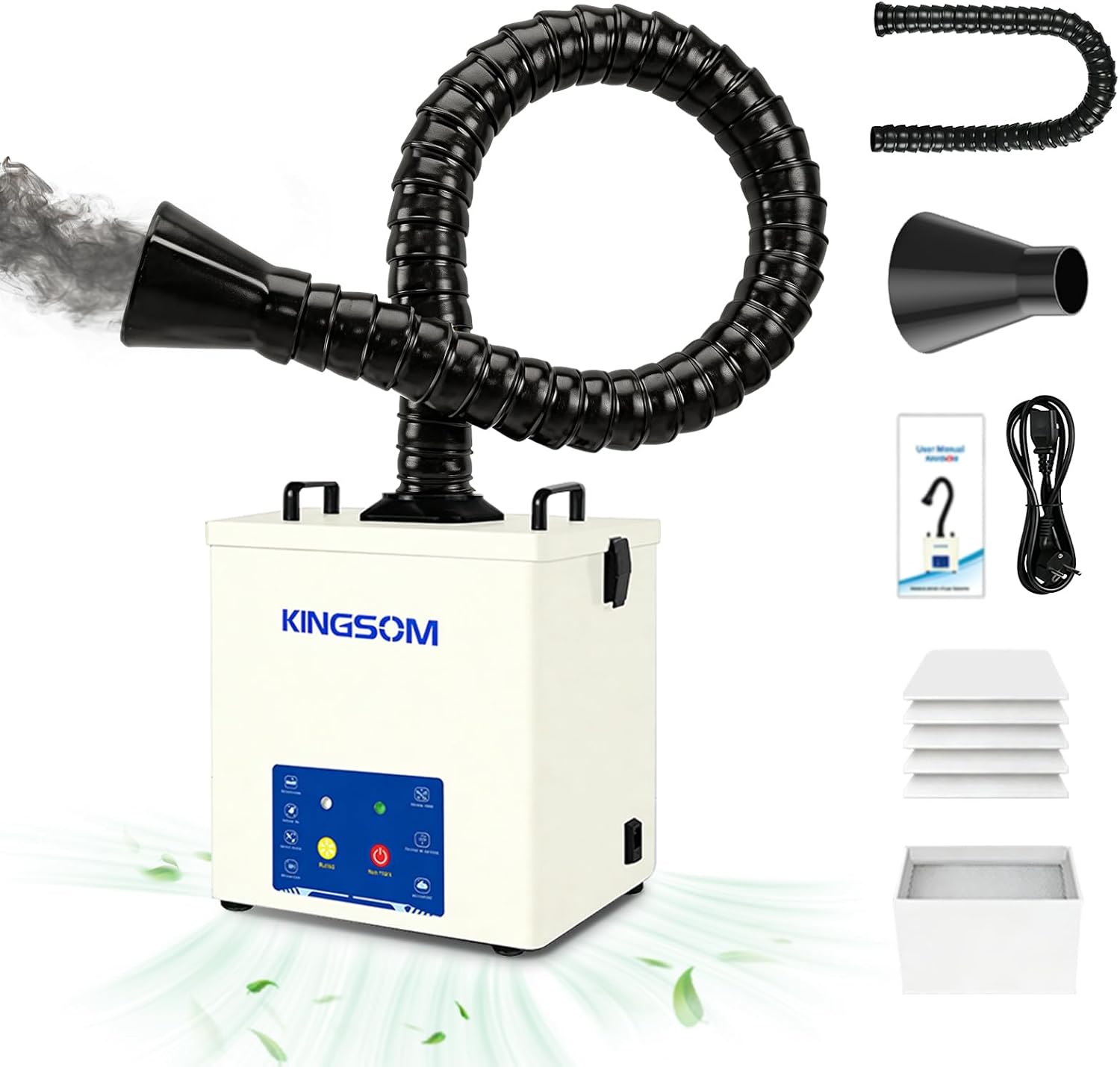 KINGSOM 100W Solder Fume Extractor 210m³/h with Hepa H13 Filter, 3 Settings Smoke Absorber Remover, Soldering Fume Extractor for Laser Engraver, DIY Welding, 3D Printer, Nail Salon White