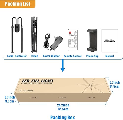 Miniatura 7 de AULSTER Luz de relleno LED con soporte de trípode ajustable y clip para teléfono, 4 tubos de 11 niveles regulables con cuello de cisne de 360, luz