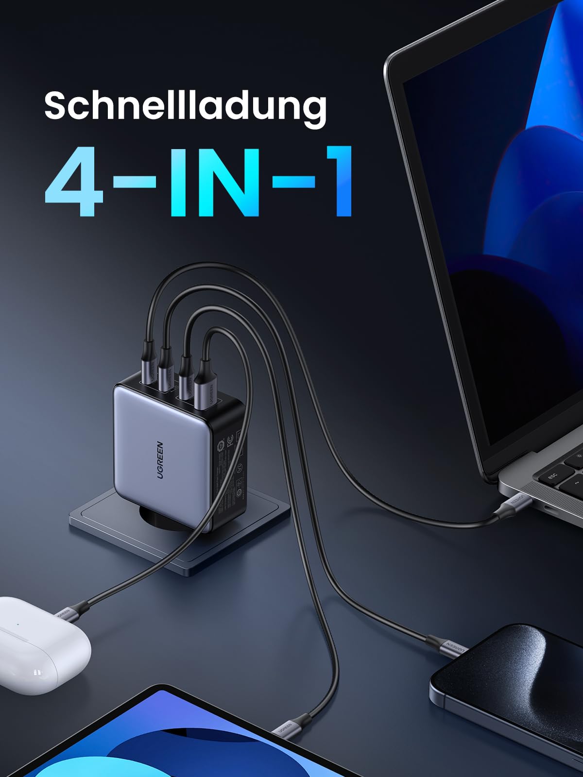 UGREEN USB-C Ladegerät, Nexode X 160W PD 3.1 Netzteil 140W GaN Charger 4-Port Schnellladegerät PPS 45W Kompatibel mit MacBook Pro 16“ 2021, iPhone 17, Galaxy S25 Ultra