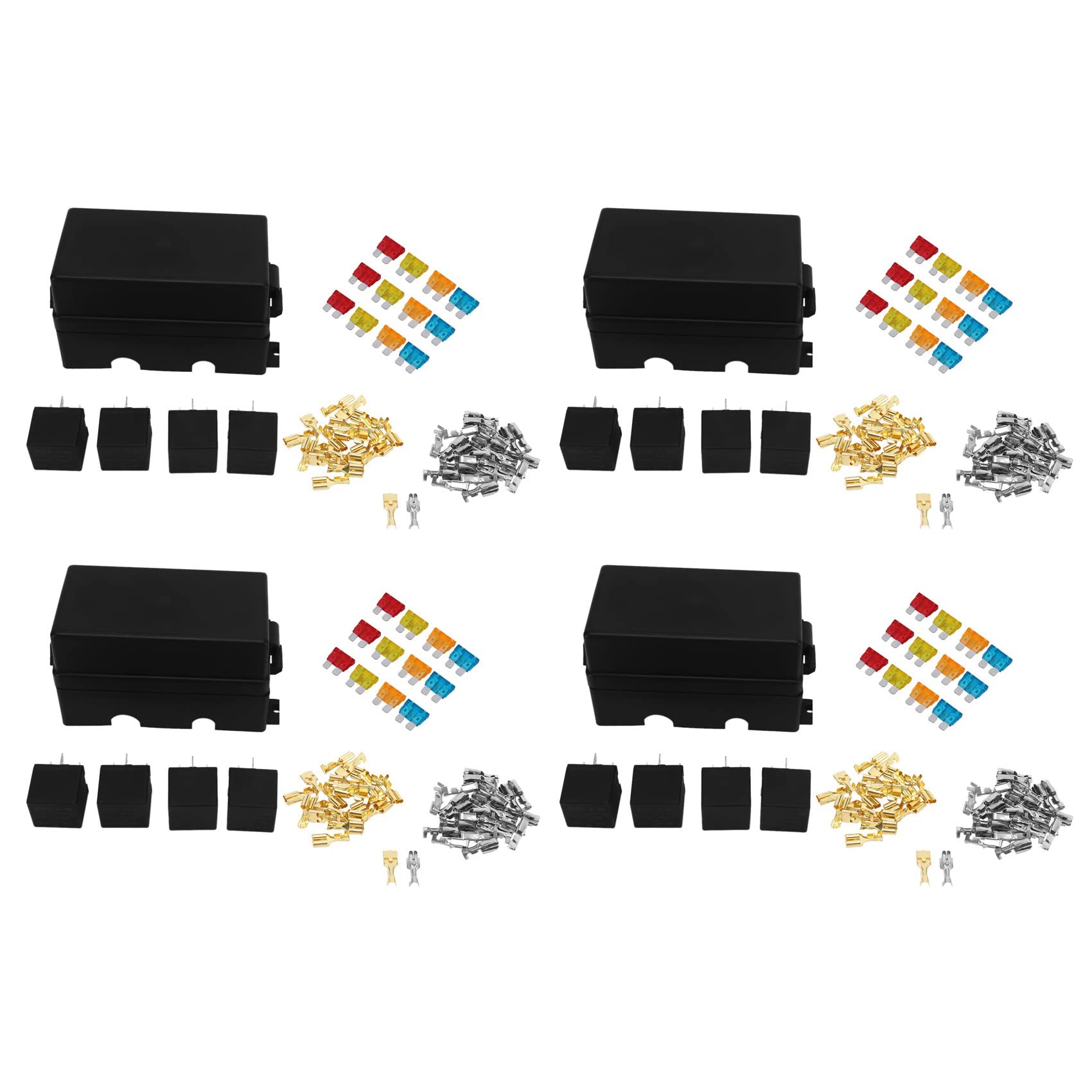 Boîte de Porte-Fusible à Lame 48 Voies avec Bornes à Cosse et Relais de Fusible 16Pièces Séries 4Pin 12V 80A pour Remorque de Camion de Voiture et Bateau