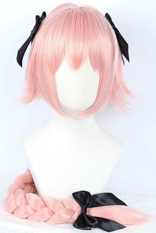 Linfairy hosszú rózsaszín cosplay paróka 95cm fonott hajjal és masni díszítéssel