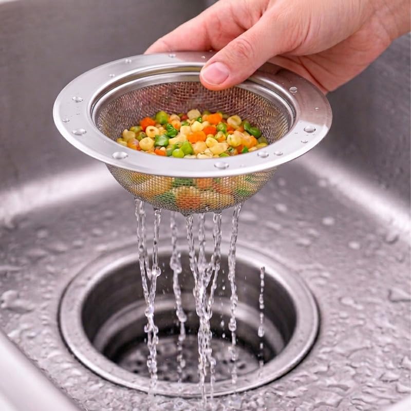 Image of Trendy Home Stainless Steel Kitchen Sink Strainer Jali, 11x11x3.5 cm | Pack of 1, Rustproof Anti Clog Sink Drain Cover Filter For Waste Coupling
