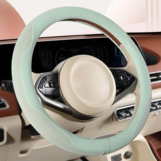 Steering Wheel Cover, Summer Ice Silk Cool Ultra-Thin Sweat-Absorbent Non-Slip 35cm Car Steering Wheel Handle Protector (Green)