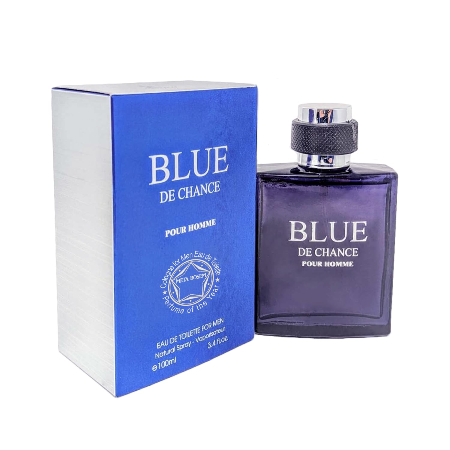 META-BOSEM 4Pc Set Cologne for Men (Blue De Chance+Monsieur Bleu+Prince+Easy Miami Black) Classic Collection Fragrance, Eau de Toilette Parfum Spray - Clean Scent - Holiday Gift (Pack of 4) Each 3.4 Fl Oz, Total 13.60 Oz