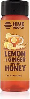 HIVE Food Co. Infused Honey – 100% Pure American Raw & Unfiltered with Gourmet Natural Flavors – Small Batch Artisan Honey in 12oz Squeeze Bottle (12 oz, Lemon + Ginger)