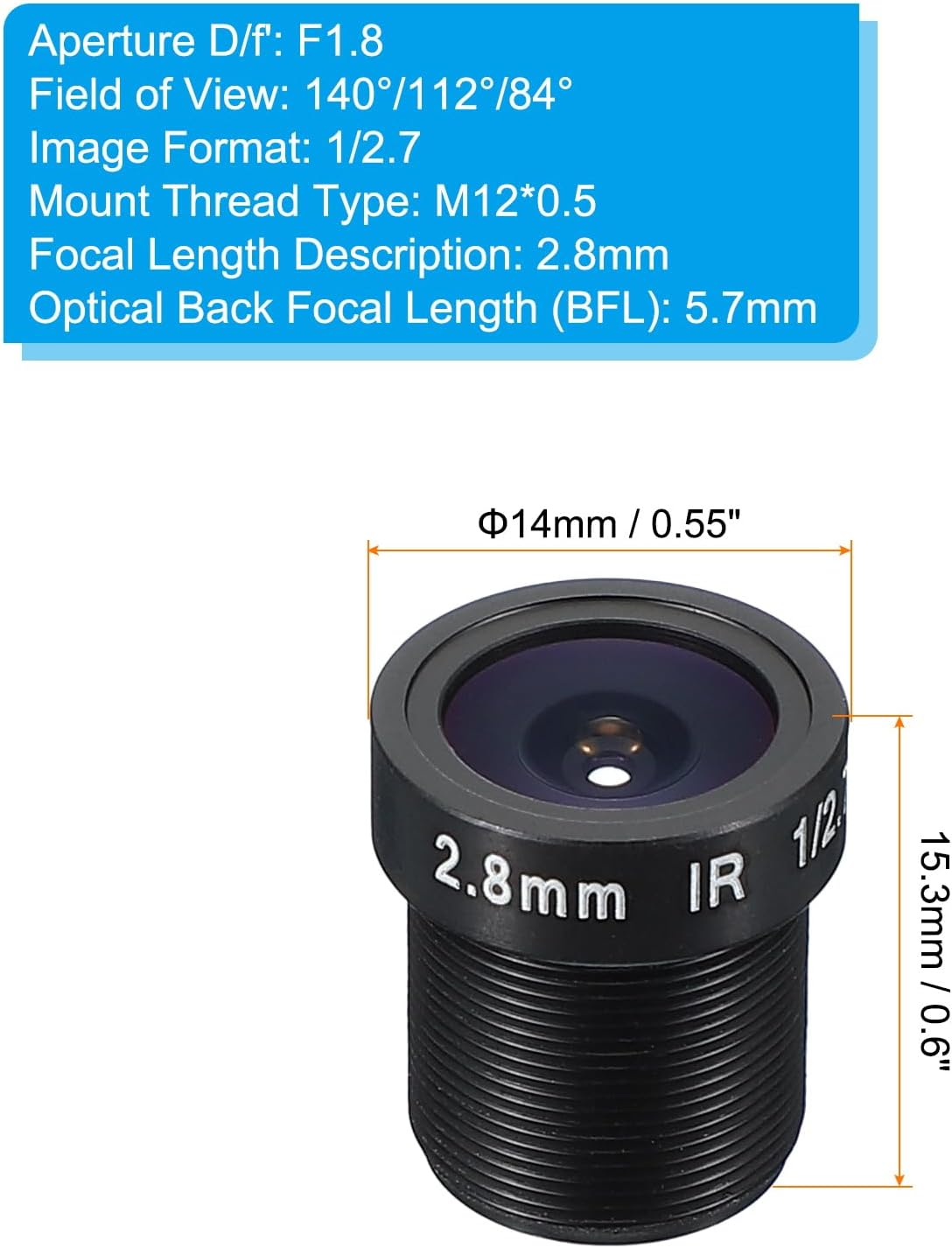 PATIKIL 2.8mm CCTV Camera Lens, F1.8 FPV Security Camera Lens 3MP 140°/112°/84° Wide Angle Lens M12 Threaded Dia for IP Camera Panoramic