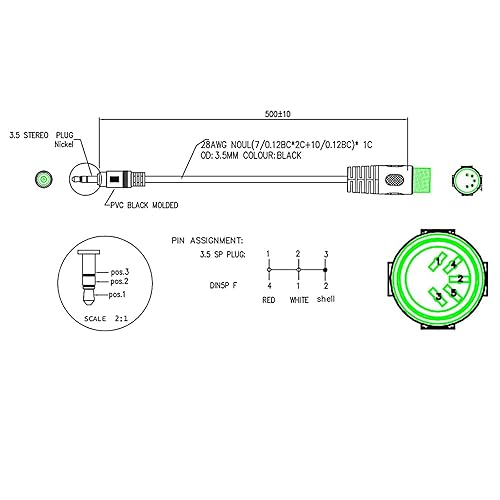 Miniatura 6 de Cable DIN de 5 pines, MIDI DIN macho de 5 pines a 90 grados 0.138 in 1/8 pulgadas macho TRS estéreo cable de audio para altavoz, amplificador,